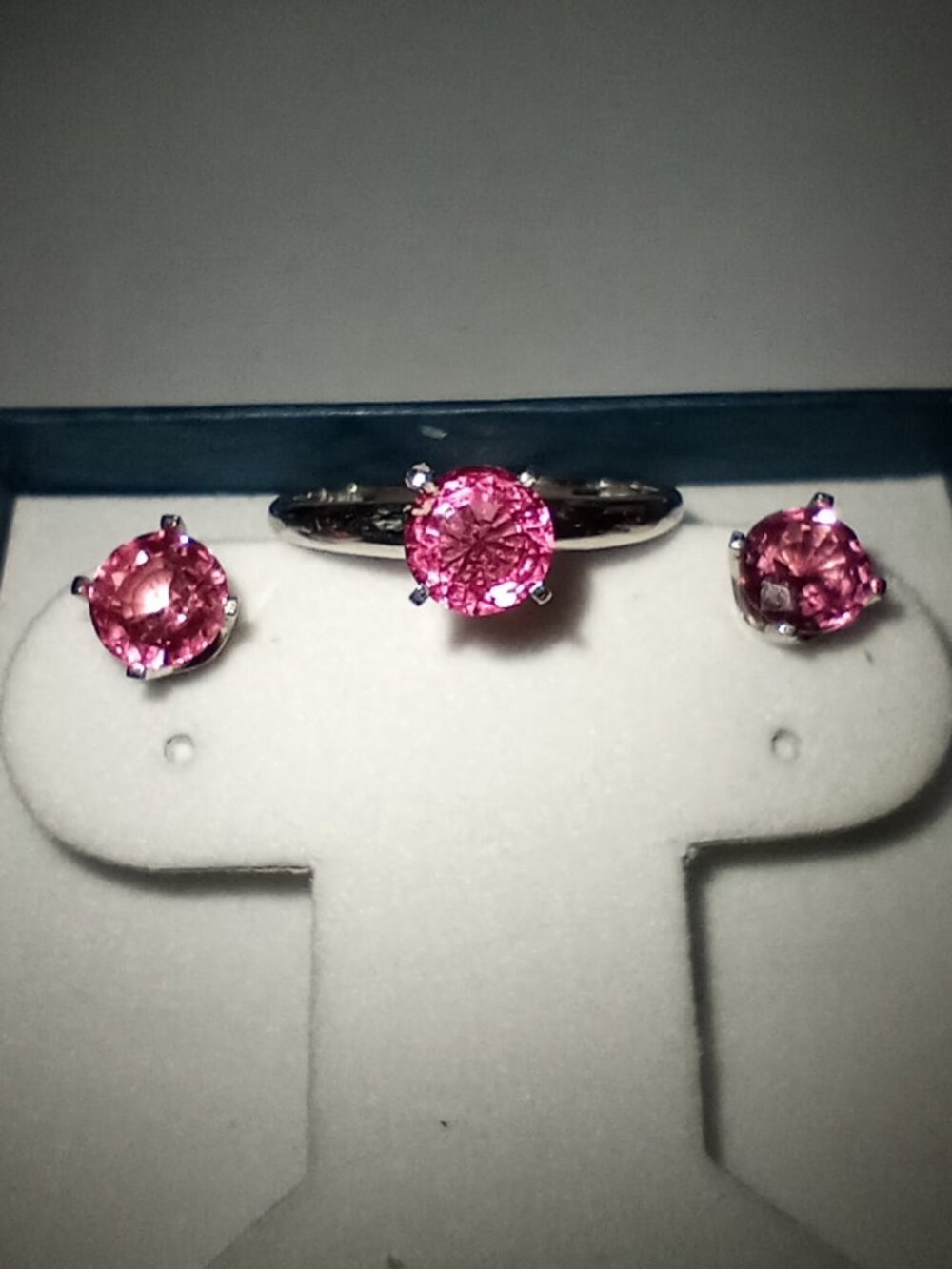 14Kt White Gold Burma Hot Pink Spinel Ring & Earring Set